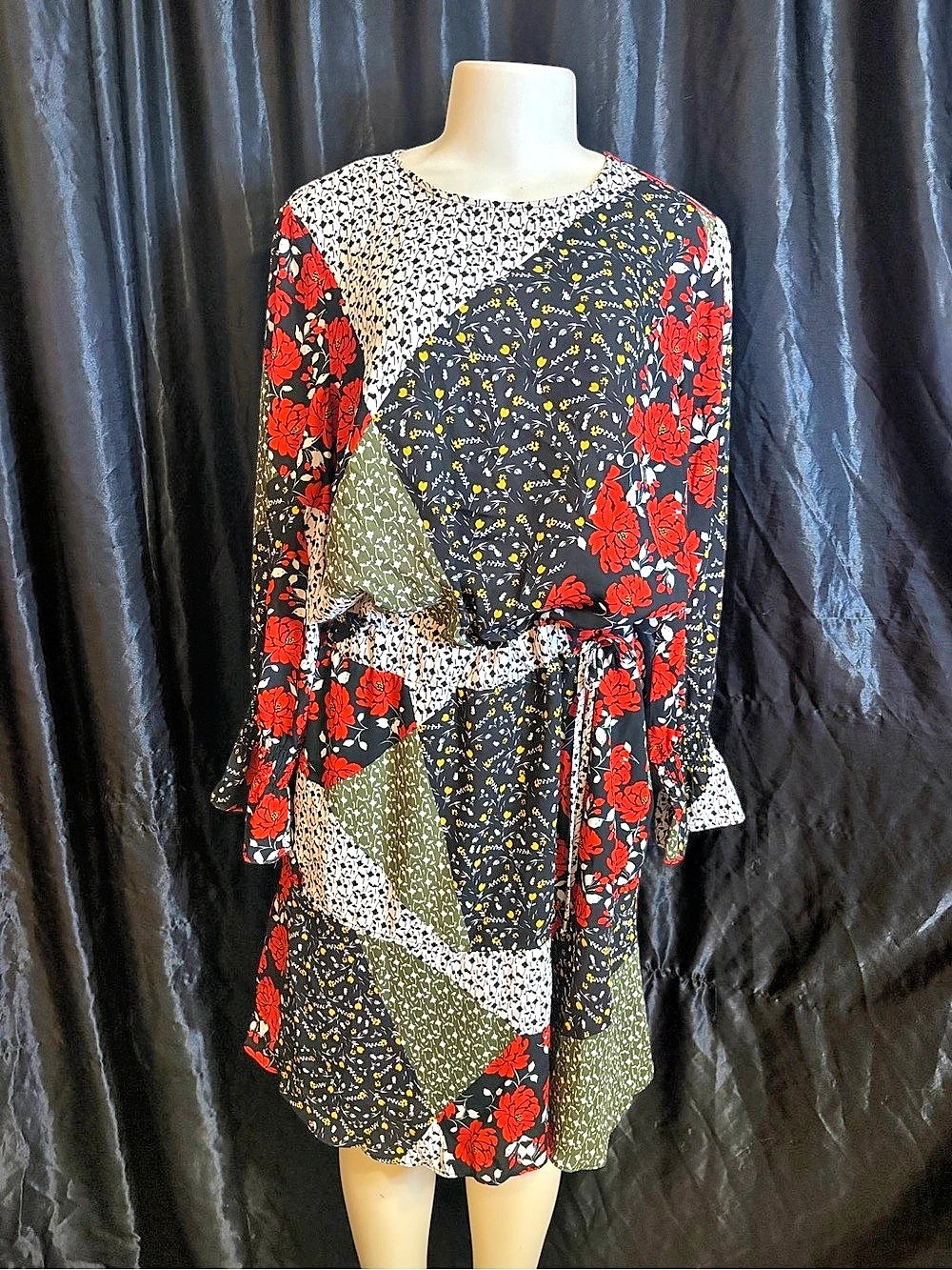 Libby Edelman Floral Patchwork Dress Floral Color Block Mini Dress